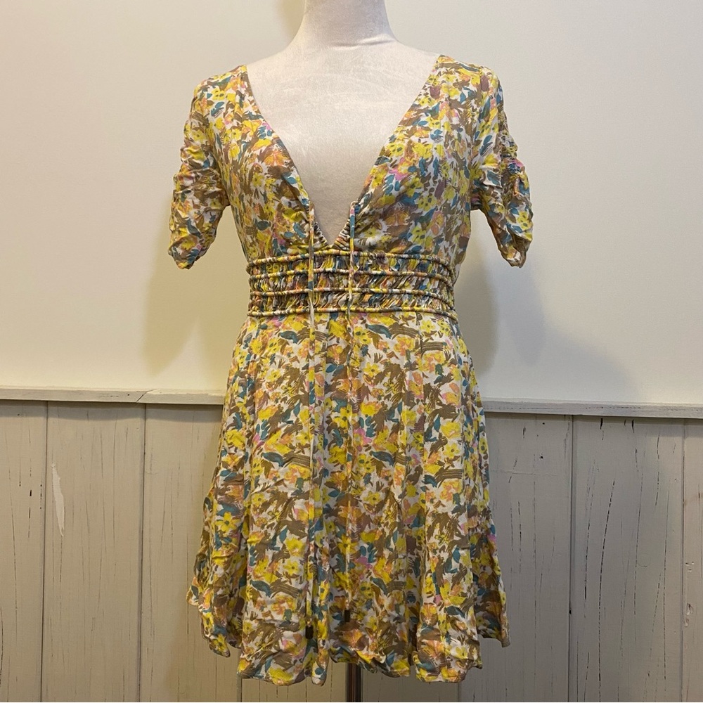 Free People Size 6 Yellow Forget Me Not Floral Mini Dress - Picture 2 of 10